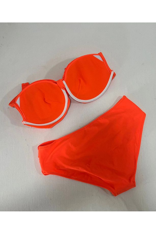 Kadın Turuncu Taş İşlemeli Astarlı Büyük Beden Bikini Takımı HZL25S-LC01 - 4