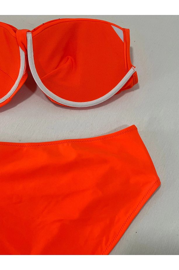 Kadın Turuncu Taş İşlemeli Astarlı Büyük Beden Bikini Takımı HZL25S-LC01 - 5