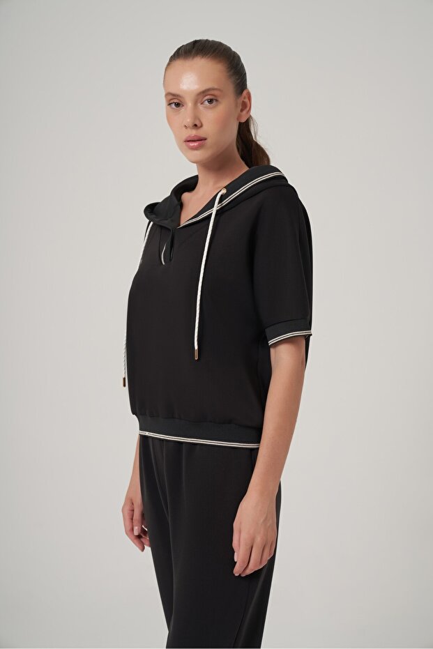 Kapüşonlu Kısa Kol Sweatshirt - 2