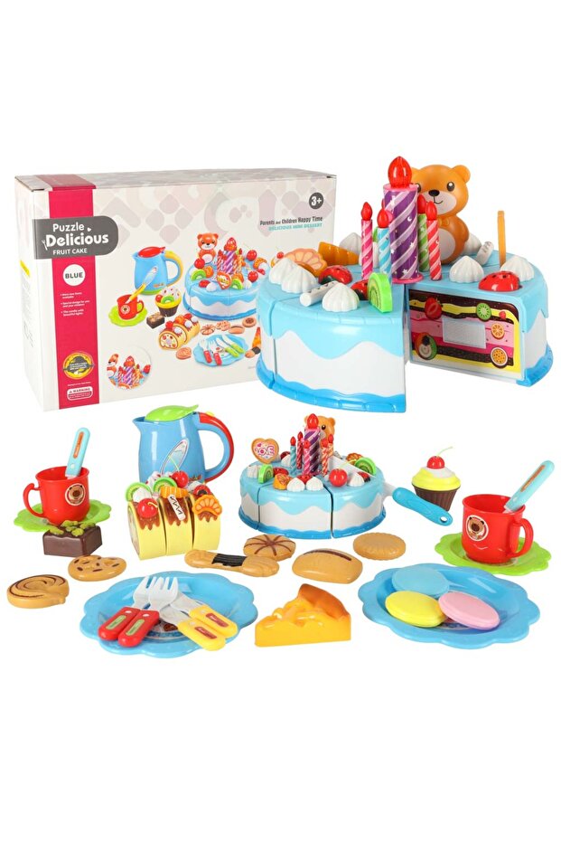 Interactive birthday cake toy, 80 elements, blue - 2