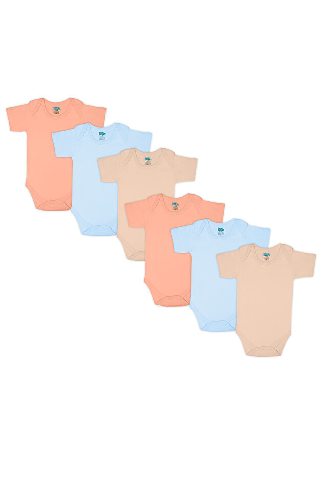 Short Sleeves Romper/Bodysuit. Set of 6 - Blue, Orange, Brown, 3-6 Months