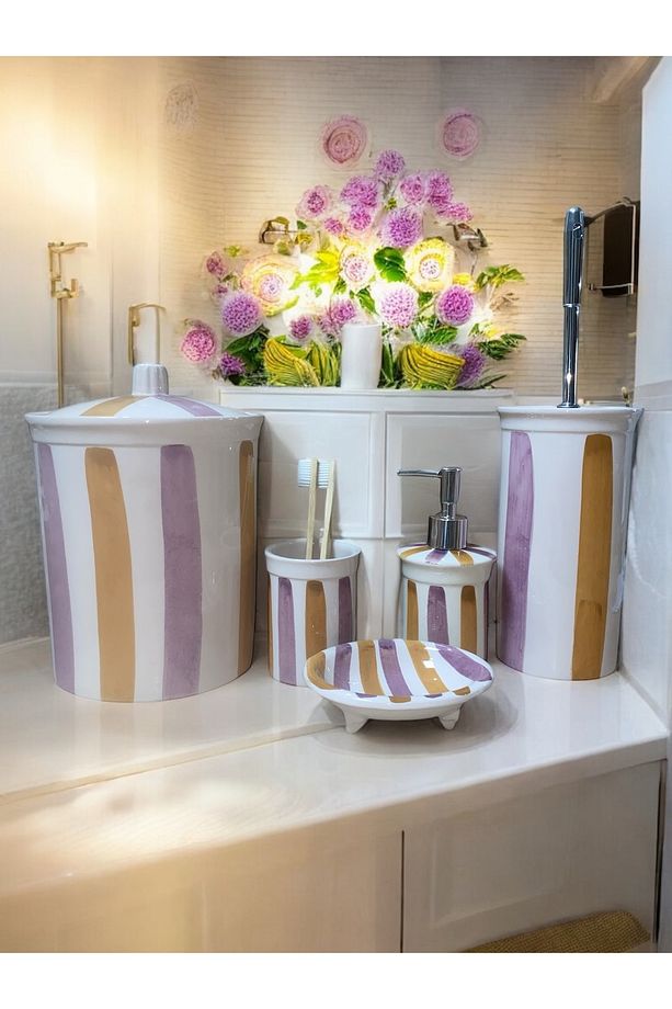 Red Seramik Dara Kolleksiyonu 5 Parça Retro Banyo Seti - 1