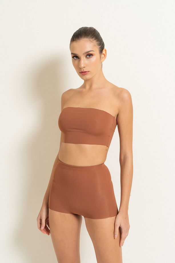 Yüksek Bel Taba Mini Korse Şort - 3