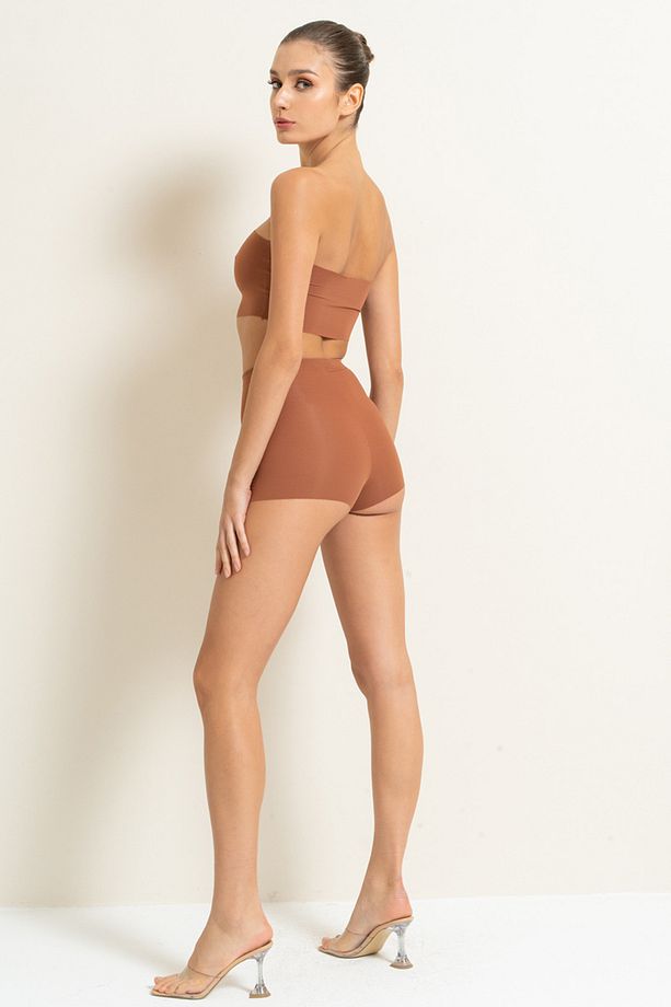 Yüksek Bel Taba Mini Korse Şort - 6