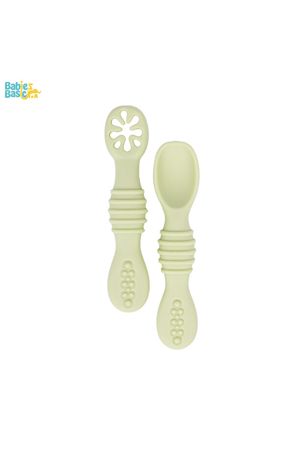 BabiesBasic Soft Tip BPA Free Silicone First Stage Training Spoon with Masher- Mint - 1