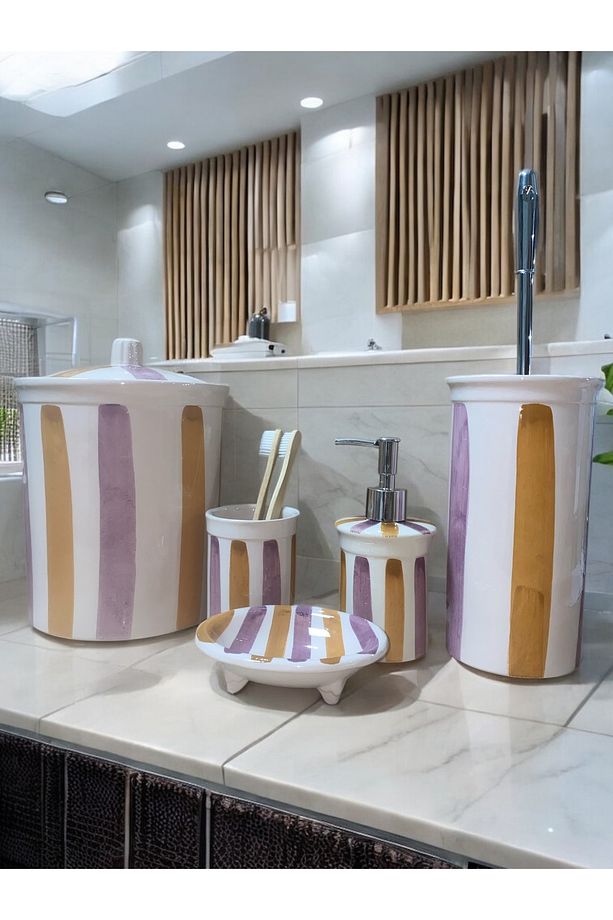 Red Seramik Dara Kolleksiyonu 5 Parça Retro Banyo Seti - 2
