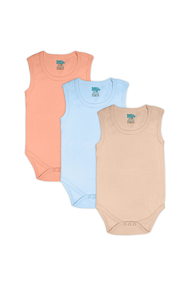 Sleeveless Romper/Bodysuit. Set of 3 - Blue, Brown, Orange, 12-18 Months