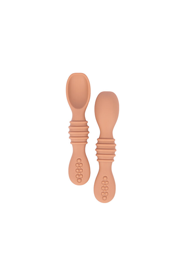 ملاعق بيبيز بيسيك للتدريب على المرحلة الأولى من السيليكون، ذات رأس ناعم وخالية من مادة BPA - لون وردي باهت - 1