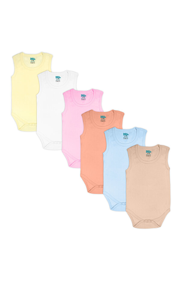 SleeveLess Romper/Bodysuit. Set of 6 - Blue,Orange,Brown,Pink,Lemon,White, 0-3 Months