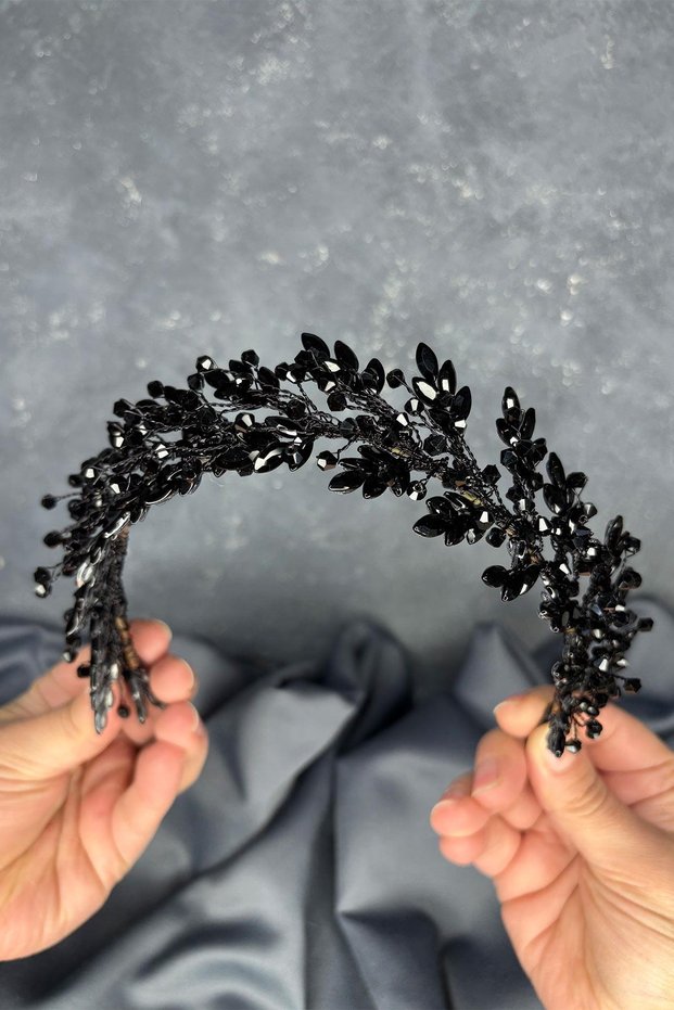 Black Laurel Bridal Crown Hair and Turban Accessory