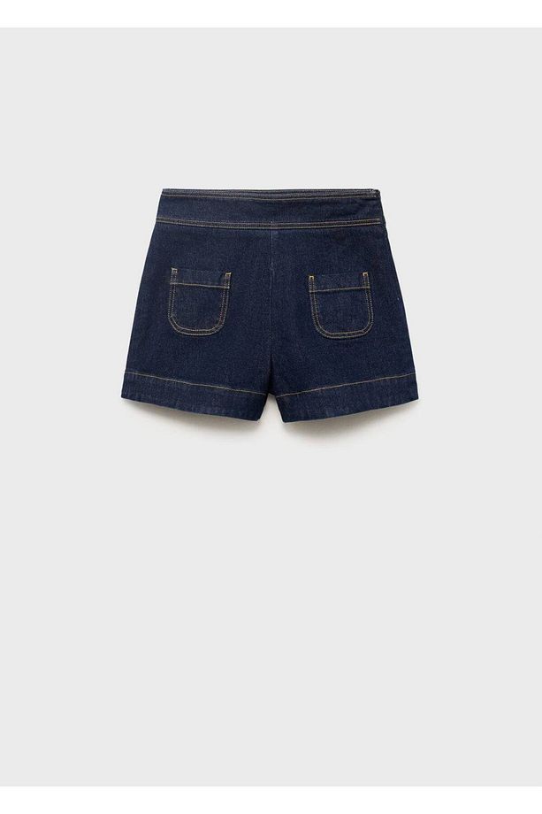 Yüksek Bel Cepli Denim Şort - 3