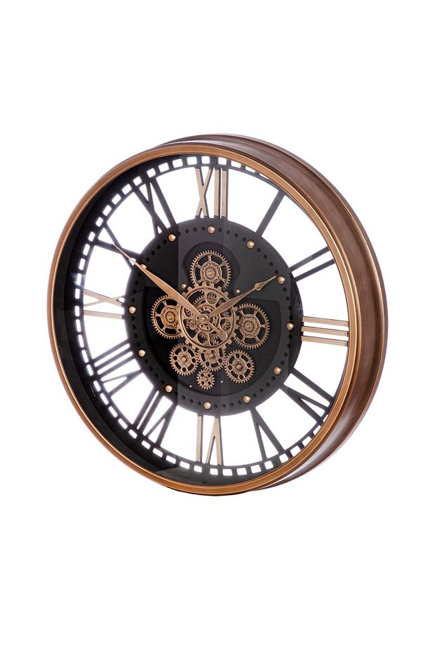Gılde Duvar Saati Yuvarlak Dişli Motifli Metal Siyah Bakır Renkli L.10 Cm D.60 Cm - 2