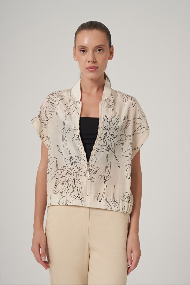 Dik Yaka Desenli Ceket - 1