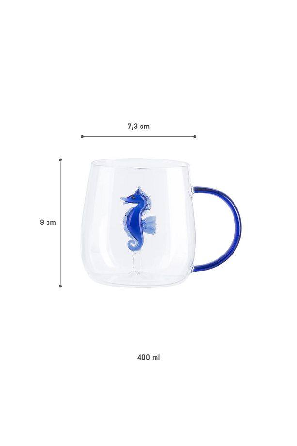 Lucia Borosilikat Cam Kupa - Mavi - 400 ml - 6