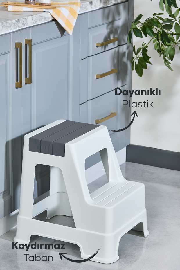 Plastik Basamaklı Tabure Gri - 2