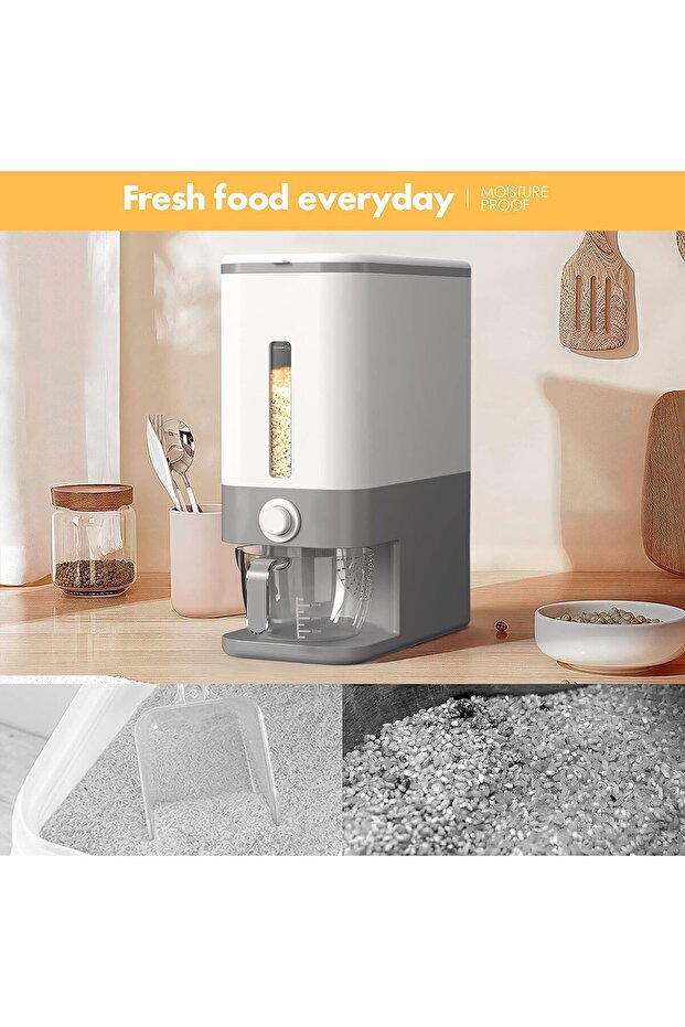 موزع حبوب سعة 8 لتر مع كوب قياس، درج واحد، مقاوم للرطوبة لتخزين الأرز و حبوب كورن فليكس - 7