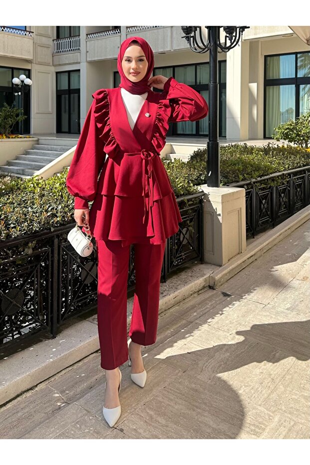 طقم روزا مزدوج أحمر كلاريت - 5