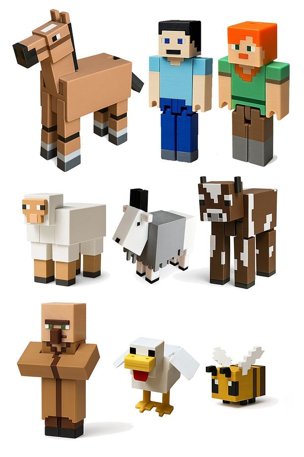 Minecraft Çiftlik Set Steve Alex Köylü Arı Tavuk Koyun İnek Keçi At - 1