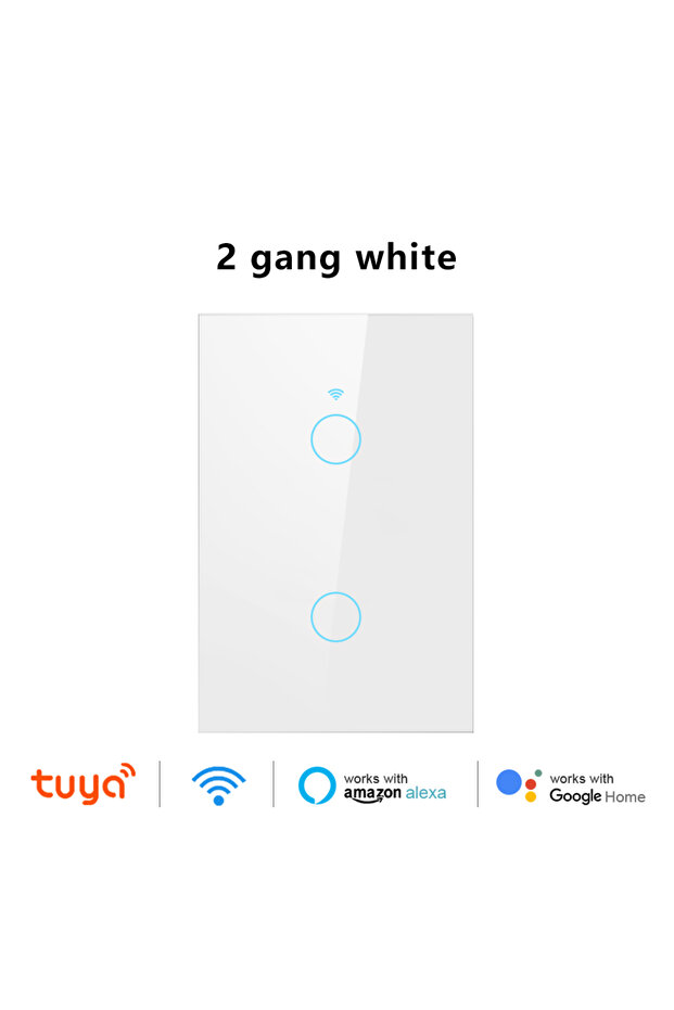 مفتاح حائط ذكي يعمل باللمس (2 زر، أبيض) متوافق مع تويا واي فاي، لا يتطلب سلك محايد، يدعم سمارت لايف لاسلكيًا