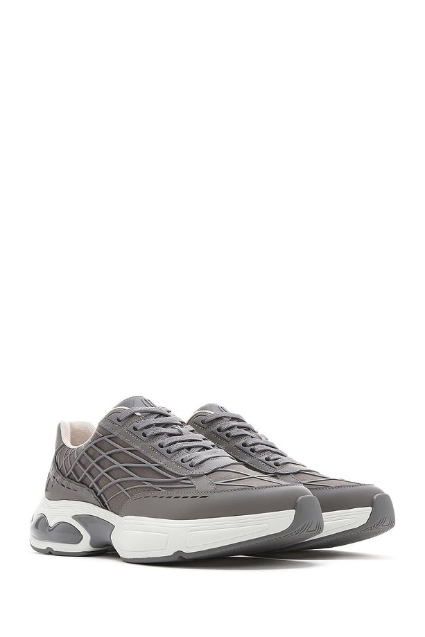 Erkek Gri Bağcıklı Kalın Tabanlı Kumaş Sneaker 25SFD69416F - 3