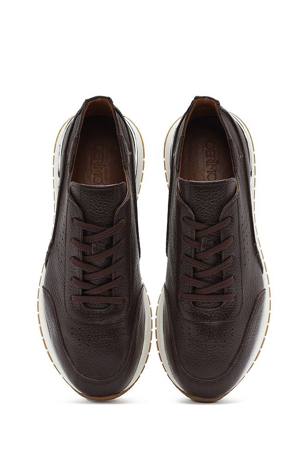 Erkek Kahverengi Bağcıklı Kalın Tabanlı Deri Casual Sneaker 25SFD6885FT - 7