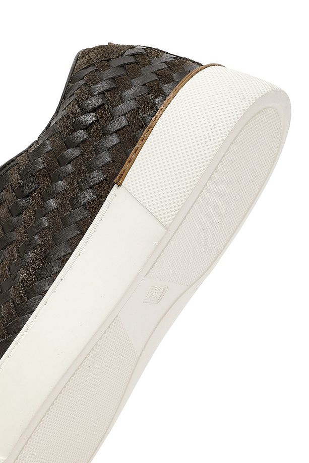 Erkek Haki Bağcıklı Örgülü Kalın Tabanlı Deri Sneaker 25SFD795214 - 8