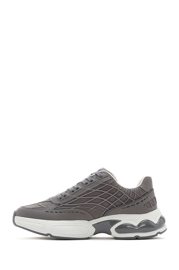 Erkek Gri Bağcıklı Kalın Tabanlı Kumaş Sneaker 25SFD69416F - 2