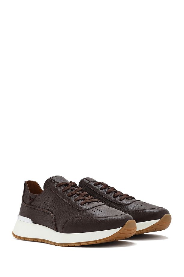 Erkek Kahverengi Bağcıklı Kalın Tabanlı Deri Casual Sneaker 25SFD6885FT - 3