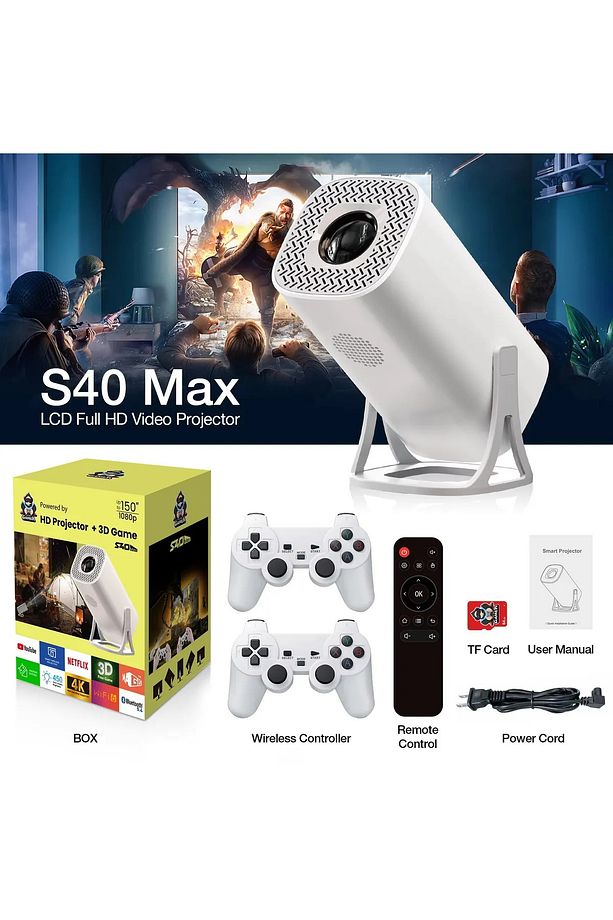 4K Oyun Konsollu Projeksiyon Bluetooth Wifi Destekli Taşınabilir Projektör Netflix Youtube Amazon - 1