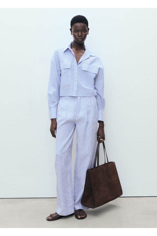 Cepli çizgili crop gömlek - 2