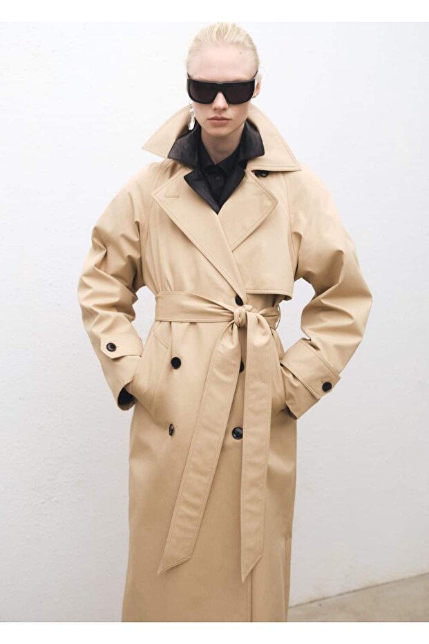 Uzun oversize pamuklu trençkot - 1