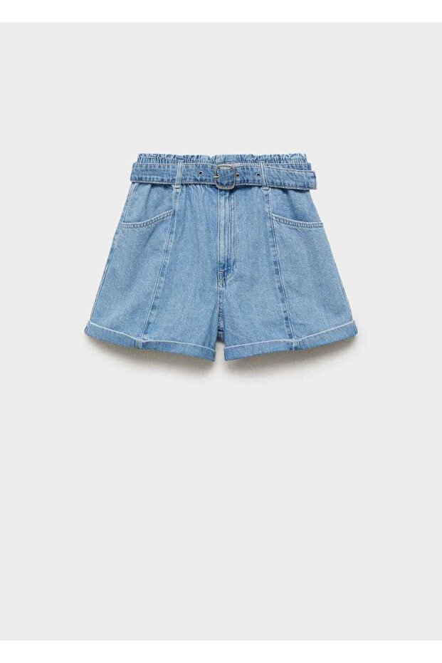 Paperbag Kemerli Denim Şort - 3