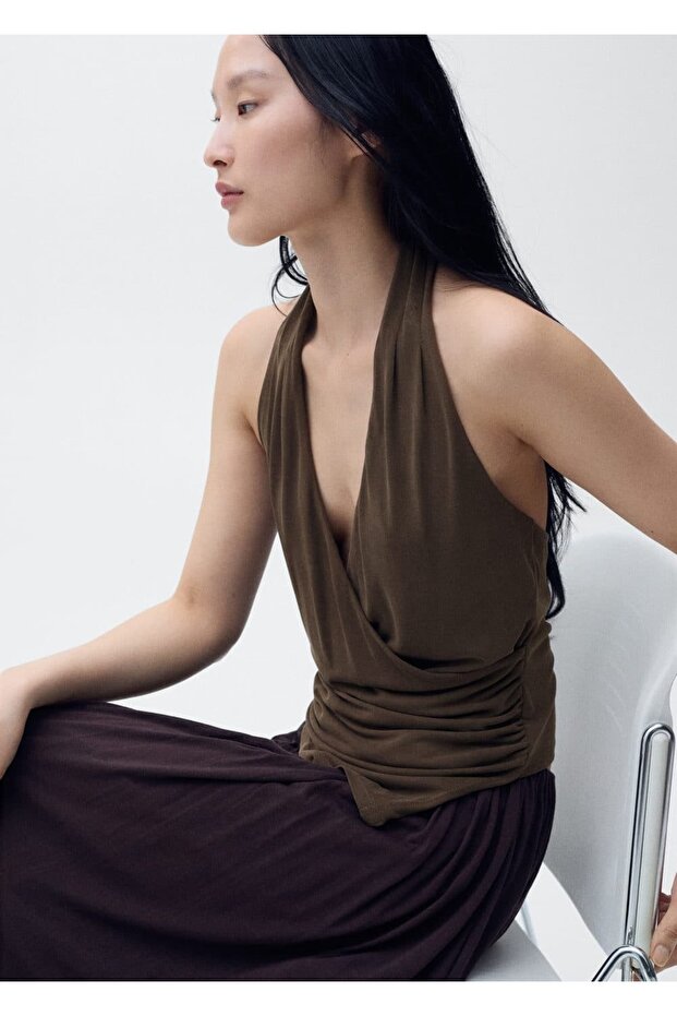 Halter yaka kruvaze bluz - 5