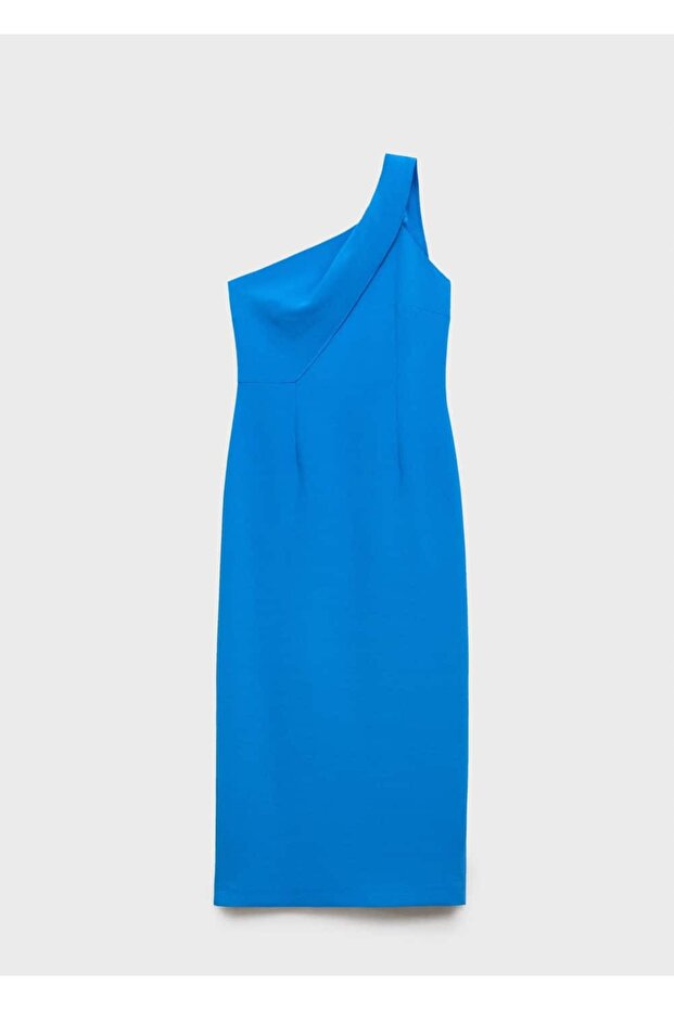 Asimetrik yaka midi elbise - 3