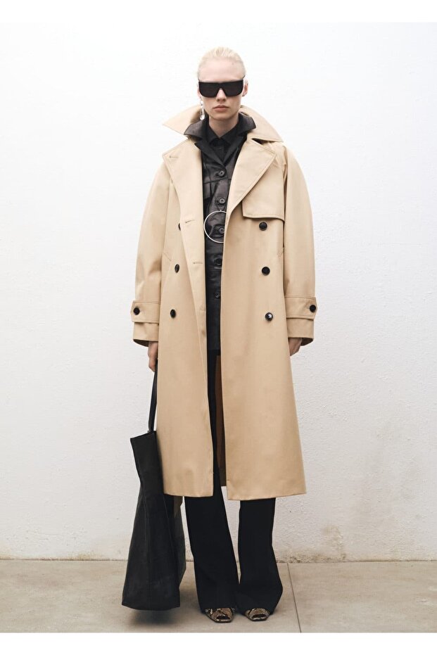 Uzun oversize pamuklu trençkot - 2