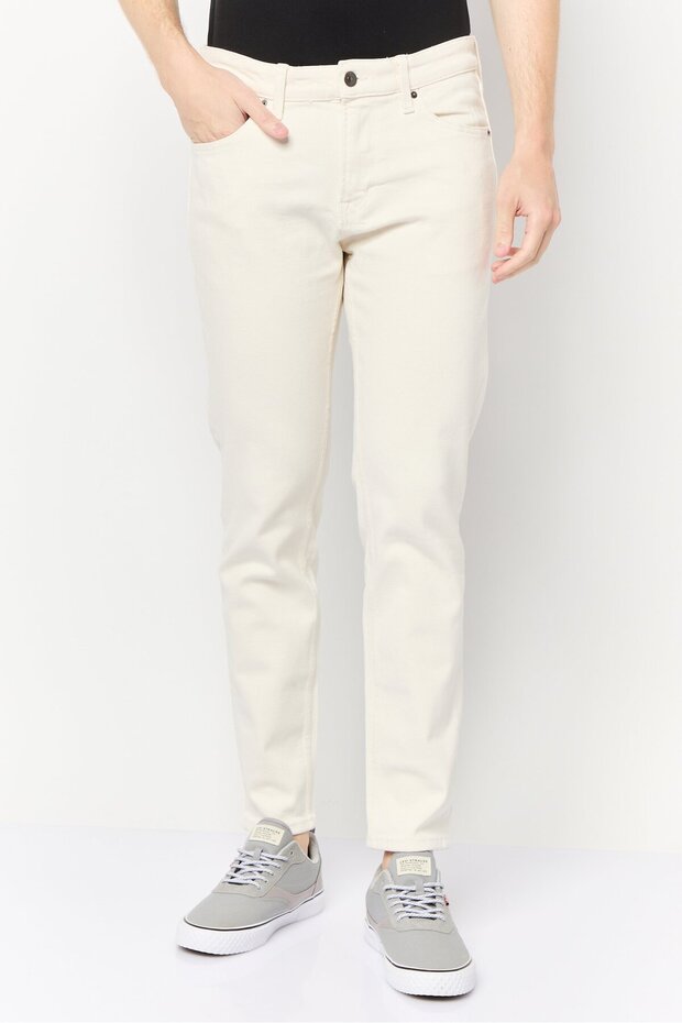 بنطلون جينز رجالي قصة ضيقة قابل للتمدد، لون كريمي - 1