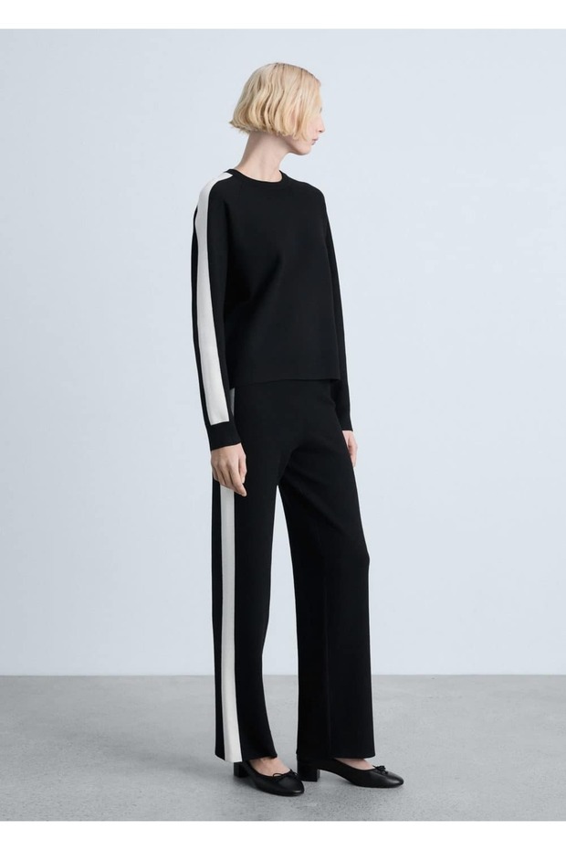 Kontrast çizgili triko pantolon - 2