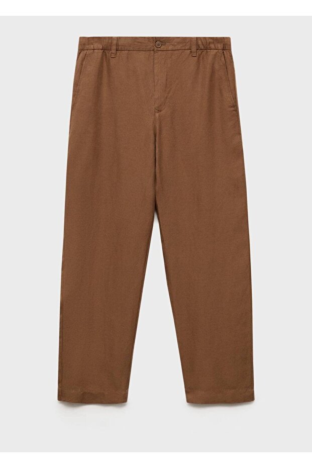 Keten karışımı elastik belli pantolon - 3