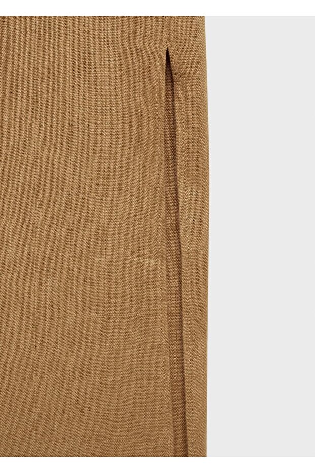 Asimetrik Keten Elbise - 5