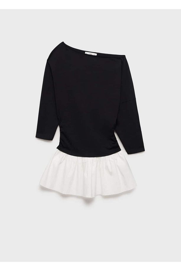 Kısa kombine kumaşlı drape elbise - 3