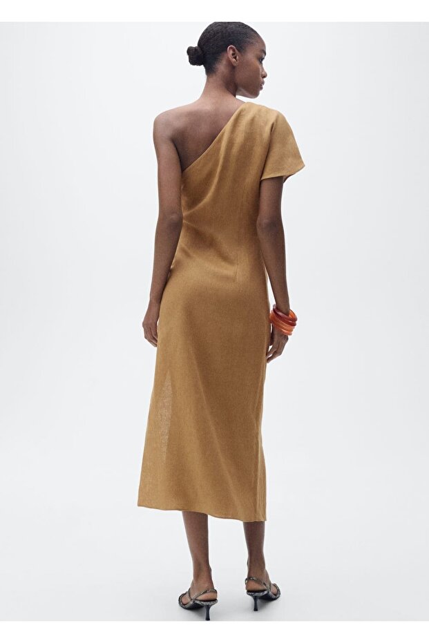 Asimetrik Keten Elbise - 4