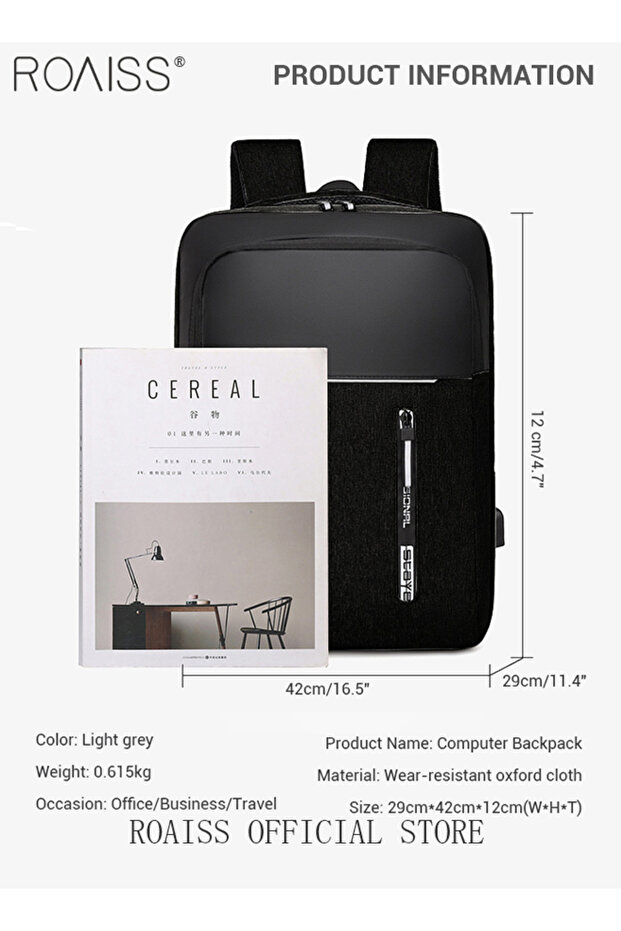 حقيبة ظهر متعددة الوظائف ومقاومة للماء مع منفذ USB - 7