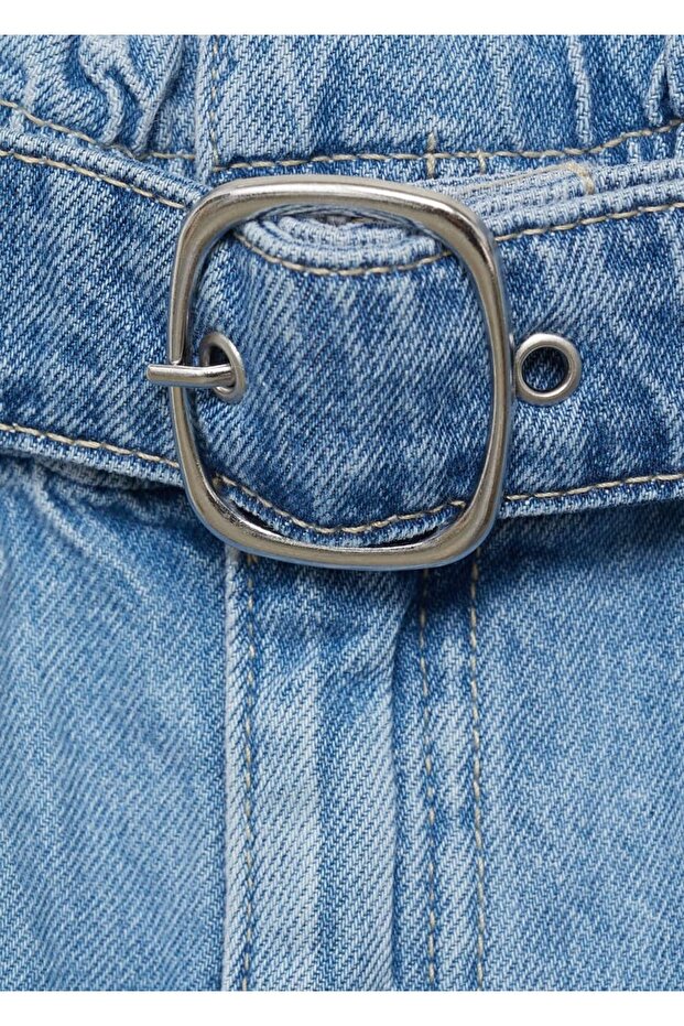 Paperbag Kemerli Denim Şort - 5