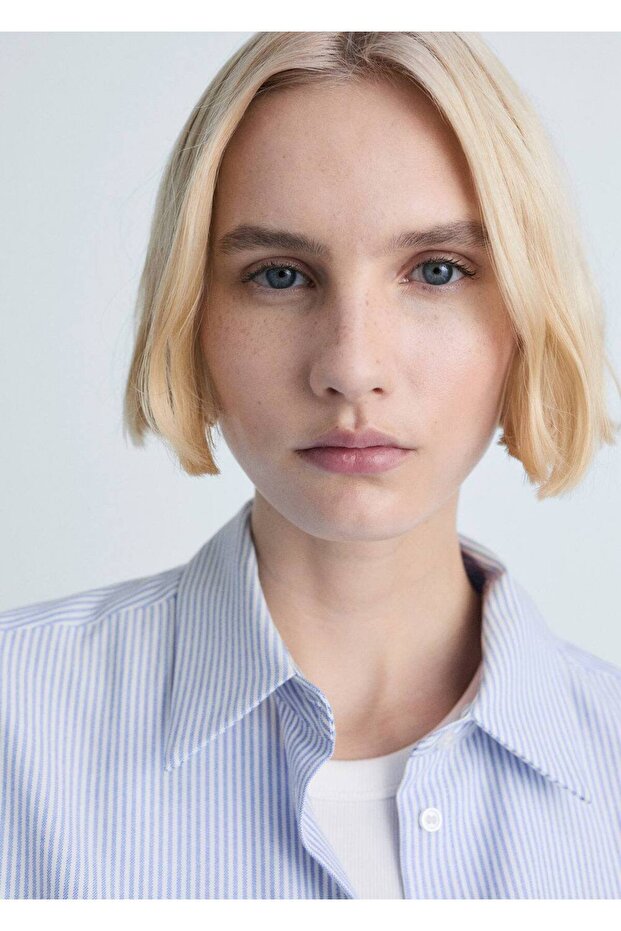 Çizgili pamuklu gömlek - 7