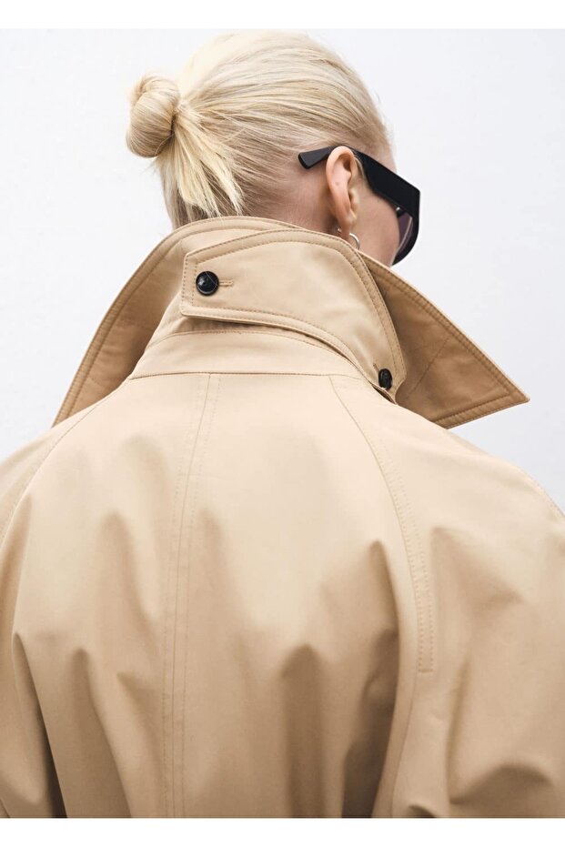 Uzun oversize pamuklu trençkot - 6