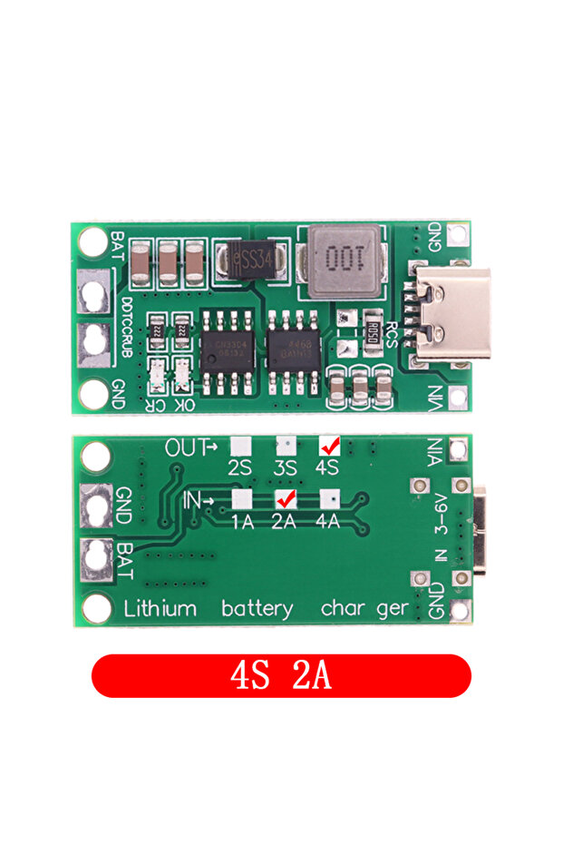 شاحن متعدد الخلايا 4S 2A 2S 3S 4S Type-C إلى 8.4V 12.6V 16.8V معزز ببطارية ليثيوم بوليمر ليثيوم أيون 7.4V