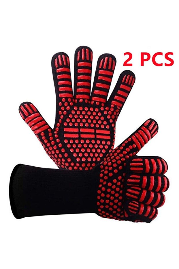 Red 2 PCS High Temperature Resistance Microwave Oven Gloves Oven Mitts 500-800 Degrees Fireproof Bar