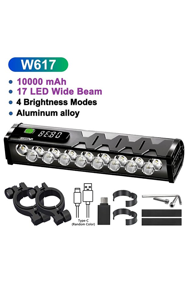 Type A Bicycle Light Front 8/17LED 25500Lumen Bike Light 10000mAh Waterproof Flashlight USB Charging