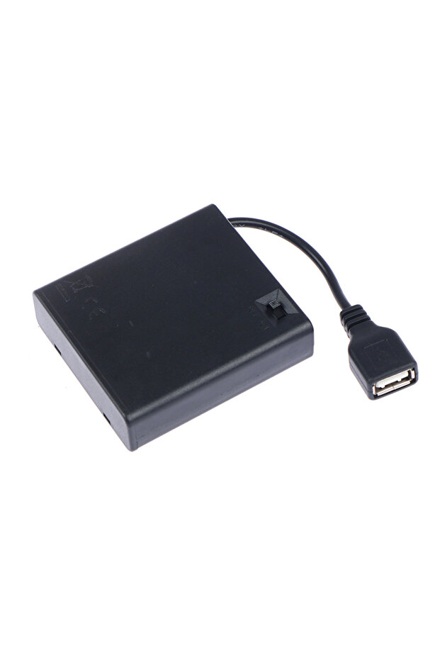صندوق بطارية USB 4 × AA مقاس واحد لمصابيح شريط LED 5 فولت مزود طاقة USB صغير