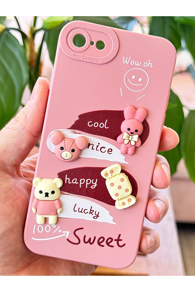 iPhone 16E/17E Case Pink Rabbit Design Patterned Soft Silicone Cover with Camera Protection